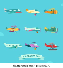 Airplane flat style icon set. Clean and simple design.