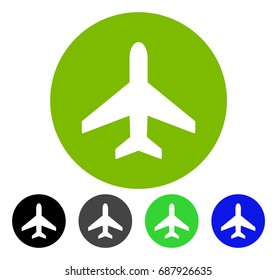 Airplane flat vector pictograph. Colored airplane gray, black, blue, green pictogram variants. Flat icon style for application design.