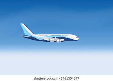 Airplane flies above the clouds high in the sky