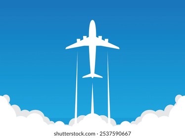 Airplane flies between blue sky seen from above or below