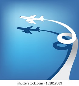 Airplane flies in  sky. Vector