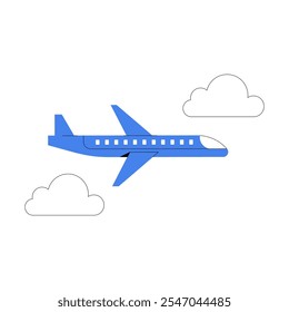 Airplane In Flight Among Clouds, Flat Vector Illustration Symbolizing Air Travel And Transportation, Isolated On White Background.