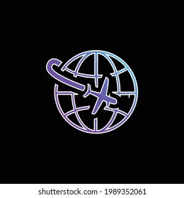 Airplane Flight Around The Planet blue gradient vector icon
