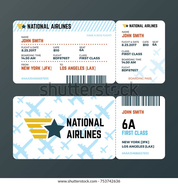 飛行機の搭乗券分離型ベクター画像テンプレート 航空券 旅客ドキュメントの図 のベクター画像素材 ロイヤリティフリー