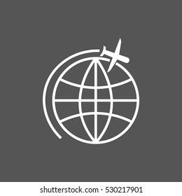 Airplane flight in circle around Earth Icon, Vector
