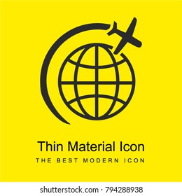 Airplane flight in circle around Earth bright yellow material minimal icon or logo design