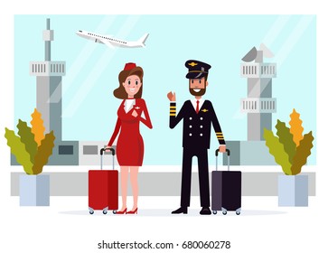 Airplane Flight Crew Pilot Captain Flying Stock Vector (Royalty Free ...