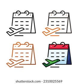 Airplane flight date icon design in four variation color