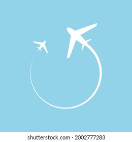 Airplane flight, flat icon with round line, vector illustration.