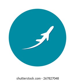 Airplane flight fly travel takeoff silhouette element. Plane symbol. Travel icon. Flat design. EPS 10.