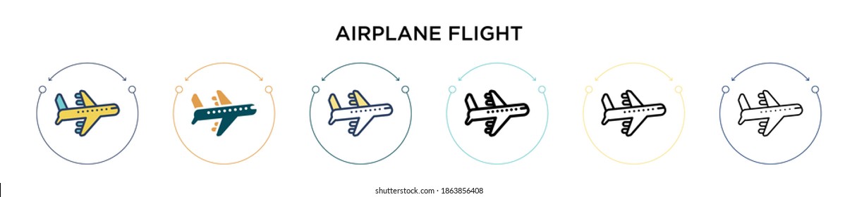 Airplane flight icon in filled, thin line, outline and stroke style. Vector illustration of two colored and black airplane flight vector icons designs can be used for mobile, ui, web