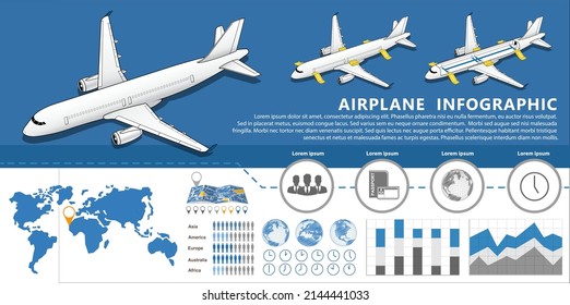 Airplane flight infographics with information. vector illustration