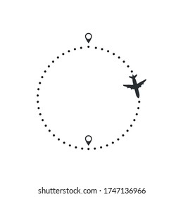 Airplane flight line route vector with start point illustration design 