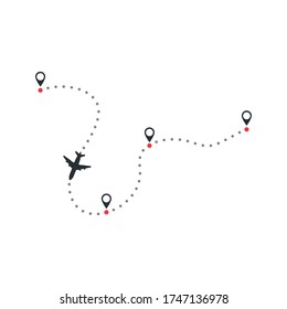 Airplane flight line route vector with start point illustration design 