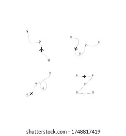 Airplane flight line route vector with start point illustration design