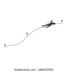 Airplane flight line route vector with start point illustration design