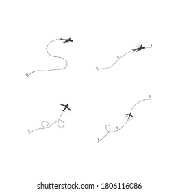 Vector de ruta de línea de vuelo del avión con diseño de ilustración de punto de inicio