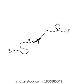 Airplane flight line route vector with start point illustration design