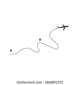 Airplane flight line route vector with start point illustration design