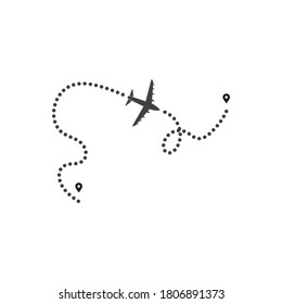Airplane flight line route vector with start point illustration design