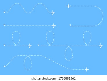 Airplane flight lines. Airplane route. Airlines. Vector, cartoon illustration. Vector.