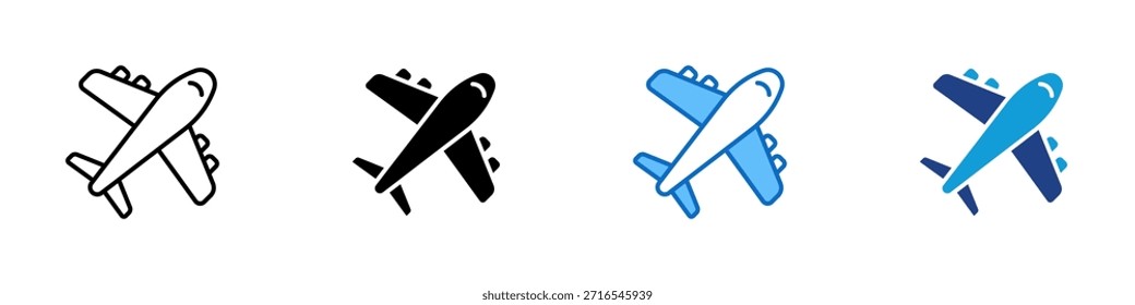Vector de diseño de íconos de estilo múltiple de vuelo de avión: avión en vuelo que simboliza el viaje aéreo, la aviación y el transporte mundial