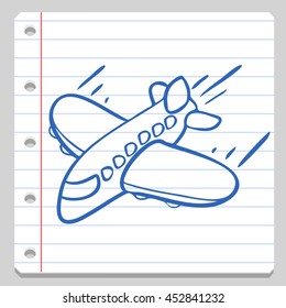 Airplane Flight Notebook School Doodle Vector Illustration Sketch.