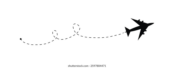 Airplane Flight Path Dashed Line Air Travel Concept Vector