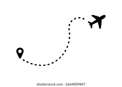Flugweg mit gepunkteter Linie und Positionsstift