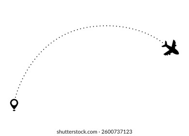 Airplane Flight Path with Dotted Route. Travel Waypoint and Tourism Journey Symbol on White Background