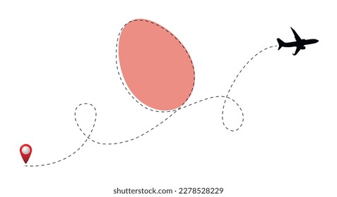 Airplane flight path with easter egg symbol. Happy easter concept.