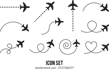 Conjunto de ícones da trajetória de voo do avião