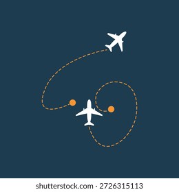 Ilustración de ruta de vuelo de avión con dos aviones blancos de alta calidad profesional detallado moderno
