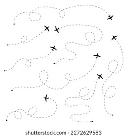 Airplane flight path set. Vector illustration.