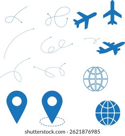 Airplane Flight Paths, Globe, and Location Pins A Travel Themed Illustration