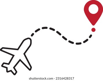 Icono de ruta de vuelo del avión en estilo plano. Ilustración vectorial de ruta de viaje.