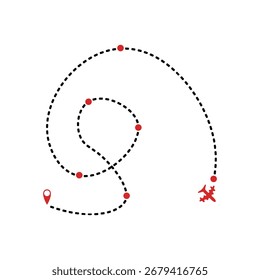 Airplane flight route icon flat vector design.