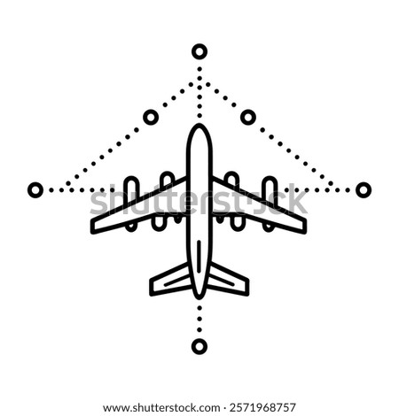 Airplane flight route icon in flat outline design style. Air navigation system, simple vector illustration.