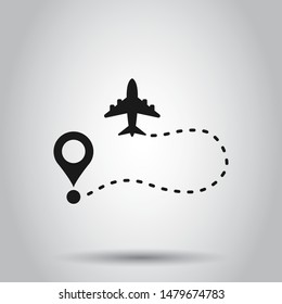 Airplane Flight Route Icon In Transparent Style. Travel Line Path Vector Illustration On Isolated Background. Dash Line Trace Business Concept.