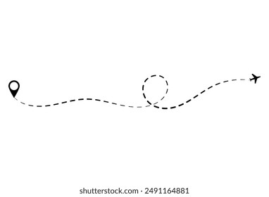Airplane flight route icon in transparent style. Travel line path vector illustration on isolated background. Dash line trace business concept. Vector illustration. Eps file 24.