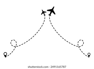 Plantilla de diseño de elemento de Vector. Icono de ruta de avión. Vector avión línea de vuelo seguimiento, viaje volar Plan. Ilustración vectorial. Archivo Eps 23.