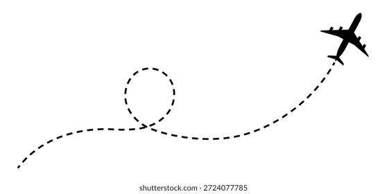 Rota de voo do avião com ícone de caminho tracejado em loop
