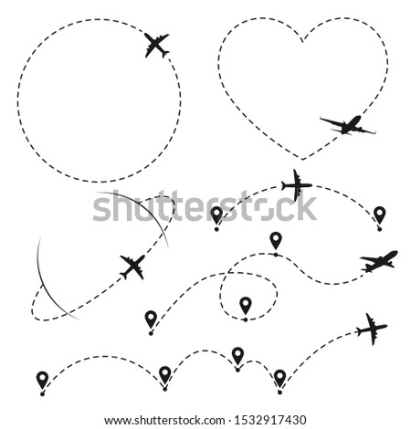 Airplane flight route with pins