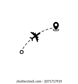 Airplane flight route starting point and line tracking simple thin line icon vector illustration