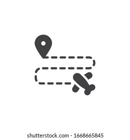 Vektorillustration der Flugstrecke im Flugzeug Airline Reise gefüllt flach Zeichen für mobiles Konzept und Web-Design. Das Symbol für die Zielkarte der Flugfläche ist die Glyphe. Symbol, Logo-Abbildung. Vektorillustration-Grafiken