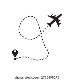 Airplane flight route vector illustration featuring a start point and dashed line representing travel, journey, and navigation concept. Simple and clear design suitable for aviation, tourism, flight tracking, travel planning, maps, logistics, and transportation projects. Clean and minimal vector style ideal for websites, mobile apps, posters, banners, and print materials.