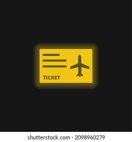 Airplane Flight Ticket yellow glowing neon icon
