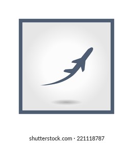 Airplane flight tickets air fly travel takeoff silhouette element. Plane symbol. Travel icon. Flat design. EPS 10.