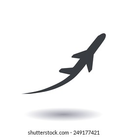 Airplane flight tickets air fly travel takeoff silhouette element. Plane symbol. Travel icon. Flat design. EPS 10.