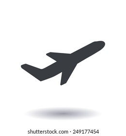 Airplane flight tickets air fly travel takeoff silhouette element. Plane symbol. Travel icon. Flat design. EPS 10.